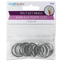 Craft Medley Split Key Rings - Silver, 1", Pkg of 12 front of packaging