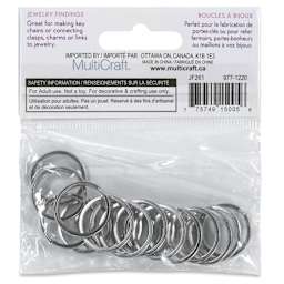 Craft Medley Split Key Rings - Silver, 3/4", Pkg of 18 back of packaging