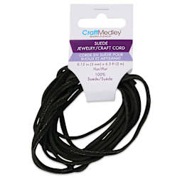Craft Medley Suede Jewelry Craft Cord - Black, 0.12" x 6.5 ft front of packaging