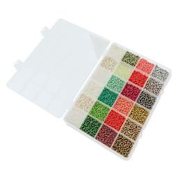 John Bead Color Mix Seed Bead Box - Christmas Bliss, Set of 24 with lid open