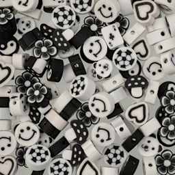 John Bead Craft Beads Clay Shapes - Black and White Mix - close-up