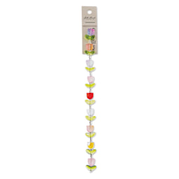John Bead Crystal Lane DIY Glass Garden Bead Single Strand - Tulips with Leaves, Assorted Colors front of packaging