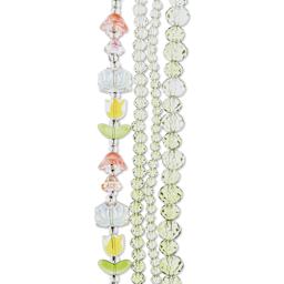 John Bead Crystal Lane DIY Glass Garden Bead Quadruple Strand - Tulips, Flowers, and Faceted Rondelles, Pale Green Mix