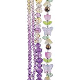 John Bead Crystal Lane DIY Glass Garden Bead Quadruple Strand - Butterflies, Flowers, and Faceted Rondelles, Yellow to Purple Ombre