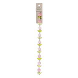 John Bead Crystal Lane DIY Glass Garden Bead Single Strand - Tulips with Leaves, Pink front of packaging