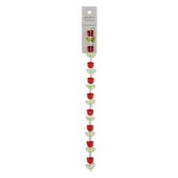 John Bead Crystal Lane DIY Glass Garden Bead Single Strand - Tulips with Leaves, Red front of packaging