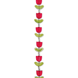 John Bead Crystal Lane DIY Glass Garden Bead Single Strand - Tulips with Leaves, Red