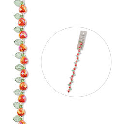 John Bead Crystal Lane DIY Glass Garden Bead Strand - Leaves and Pears, Red and Green - close-up