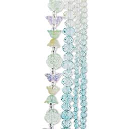 John Bead Crystal Lane DIY Glass Garden Bead Quadruple Strand - Butterflies, Flowers, and Faceted Rondelles, Teal Ombre