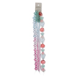 John Bead Crystal Lane DIY Glass Garden Bead Quadruple Strand - Butterflies, Flowers, and Faceted Rondelles, Teal to Pink Ombre front of packaging