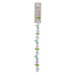 John Bead Crystal Lane DIY Glass Garden Bead Single Strand - Tulips, Leaves, and Pears, Assorted Colors front of packaging