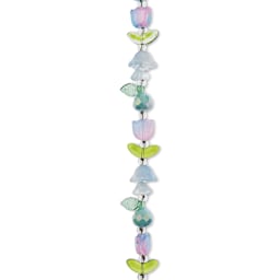 John Bead Crystal Lane DIY Glass Garden Bead Single Strand - Tulips, Leaves, and Pears, Assorted Colors
