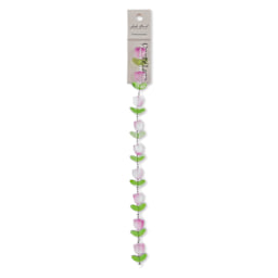 John Bead Crystal Lane DIY Glass Garden Bead Single Strand - Tulips with Leaves, Purple front of packaging