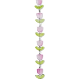 John Bead Crystal Lane DIY Glass Garden Bead Single Strand - Tulips with Leaves, Purple