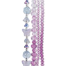 John Bead Crystal Lane DIY Glass Garden Bead Quadruple Strand - Butterflies, Flowers, and Faceted Rondelles, Purple Ombre close-up