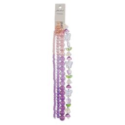John Bead Crystal Lane DIY Glass Garden Bead Quadruple Strand - Butterflies, Tulips, and Round Beads, Light to Dark Heather Ombre front of packaging