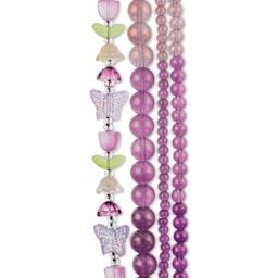 John Bead Crystal Lane DIY Glass Garden Bead Quadruple Strand - Butterflies, Tulips, and Round Beads, Light to Dark Heather Ombre