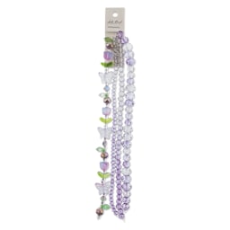John Bead Crystal Lane DIY Glass Garden Bead Quadruple Strand - Butterflies, Flowers, and Faceted Rondelles, Smoky Purple front of packaging