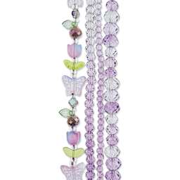 John Bead Crystal Lane DIY Glass Garden Bead Quadruple Strand - Butterflies, Flowers, and Faceted Rondelles, Smoky Purple