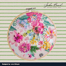 John Bead Crystal Lane DIY Glass Garden Beads used to embellish floral fabric.