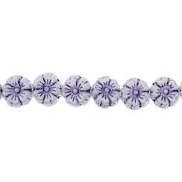 John Bead Glass Flower Bead Strand - Purple on Alabaster, 9 mm