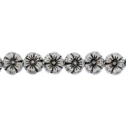 John Bead Czech Pressed Glass Flower Bead Strand - Black on White, 9 mm - close-up