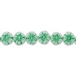 John Bead Czech Pressed Glass Flower Bead Strand - Green on White, 9 mm