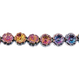 John Bead Czech Pressed Glass Flower Bead Strand - Sliperit on Black, 9 mm