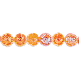 John Bead Czech Pressed Glass Flower Bead Strand - Orange on Crystal, 9 mm