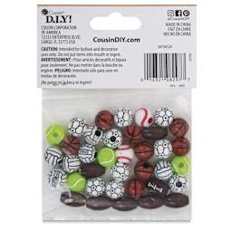 Cousin Fun Pack Acrylic Bead Mix - Sport Balls, Pkg of 40 - back of packaging