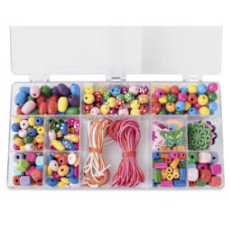 Cousin DIY Colorful Wood Bead Set - Pkg of 350 Beads w/ 2 Sets of Multi-Color String - contents