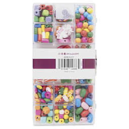 Cousin DIY Colorful Wood Bead Set - Pkg of 350 Beads w/ 2 Sets of Multi-Color String - back of packaging