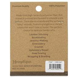 Hemptique Silky Smooth Waxed Thread - Natural, 1 mm, 25 yds - back of packaging