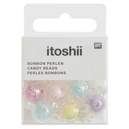 Rico Design Itoshii Plastic Candy Beads - 22 mm W x 12 mm L, Pkg of 6 - front of packaging