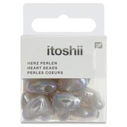 Rico Design Itoshii Plastic Heart Beads - Holographic Gray, Pkg of 12 - front of packaging
