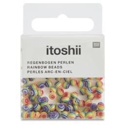 Rico Design Itoshii Plastic Beads - Pkg of 120, Rainbow Stripes, 4 mm Dia.
