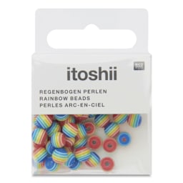 Rico Design Itoshii Plastic Beads - Pkg of 80, Rainbow Stripes, 6 mm Dia.