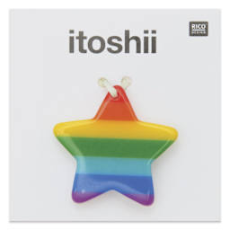Rico Design Itoshii Plastic Disc Bead - Rainbow Star, 26 mm W x 25 mm L x 3 mm H - front of packaging