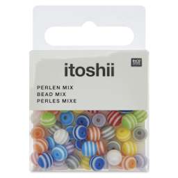 Rico Design Itoshii Plastic Beads - Pkg of 65, Multicolor Stripes, 6 mm Dia.