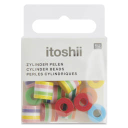 Rico Design Itoshii Plastic Beads - Pkg of 21, Multicolor Stripes, 10 mm W x 9 mm Dia.