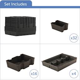 Gratnells Sorted Tray Inserts - Charcoal, Set of 52 (tray insert sizes and quantites)