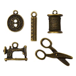 Jewelry Made By Me Charm Set - Pkg of 5, Vintage Sewing