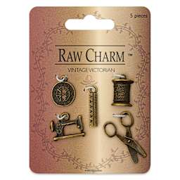 Jewelry Made By Me Charm Set - Pkg of 5, Vintage Sewing front of packaging
