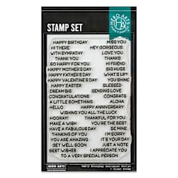 Hero Arts Messages and Sentiments Clear Stamp Set - Pkg of 42, Everyday Sentiment Strips front of packaging
