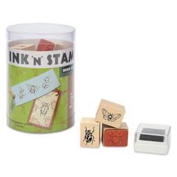 Hero Arts Bugs Woodblock Ink ‘n’ Stamps Set, several stamps and ink pad next to packaging