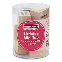 Hero Arts Birthday Mini Tub Woodblock Stamps - Set of 10 front of packaging