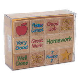 Hero Arts Woodblock Teacher Stamps Set - Set of 11, Messages From Teacher angled view