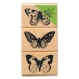 Hero Arts Artistic Butterflies Trio Woodblock Stamp Set, front of stamps in packaging