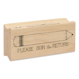 Hero Arts Woodblock Teacher Stamp - Please Sign and Return Pencil angled view
