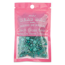 John Bead Bead Bar Czech Glass Bead Assortment - Turquoise Green, 50 g front of packaging